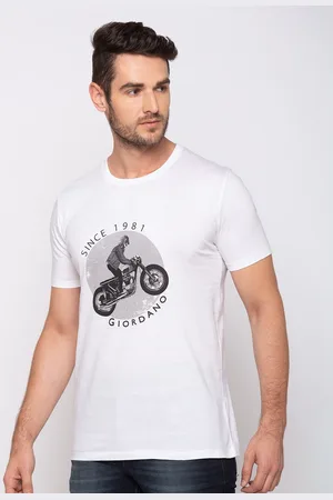 Giordano Men White Slim Fit Printed Round Neck T-shirt