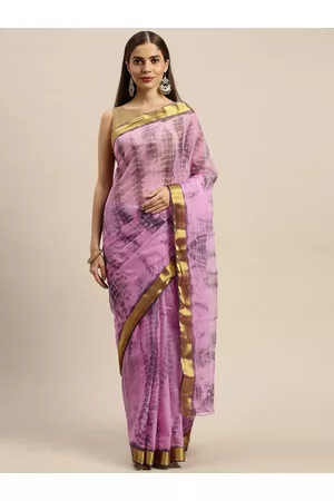 Jaipur Pink & Gold-Toned Tie and Dye Saree