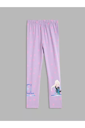 Blue Giraffe Girls Purple Disney Frozen Knitted Leggings