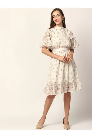 Elle Women Off-White Printed Fit and Flare Dress