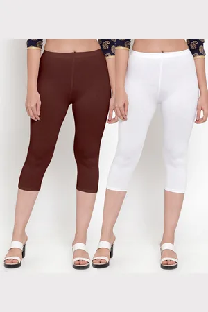 Jinfo Women Pack Of 2 White & Brown Capris