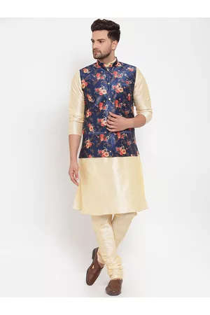 Kraft Men Beige Kurta & Churidar with Printed Nehru Jacket