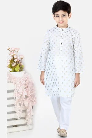BownBee Boys White Pure Cotton Kurta with Trousers