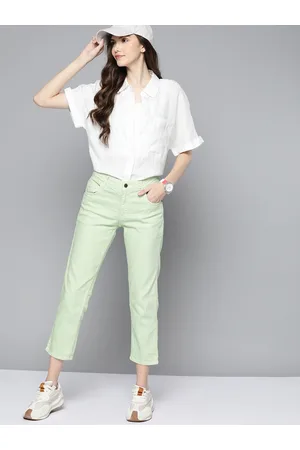 HARVARD Women Green Straight Fit Stretchable Cropped Jeans