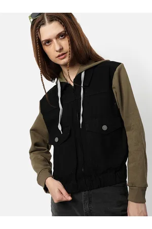 Campus Women Black Olive Green Colourblocked Outdoor Tailored Jacket