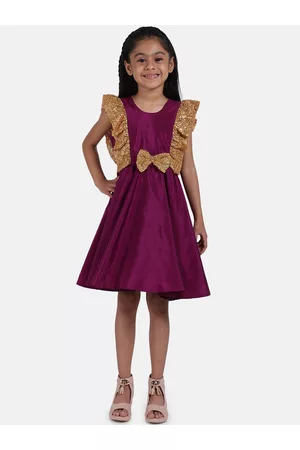 BownBee Girls Purple Solid Fit and Flare Dress
