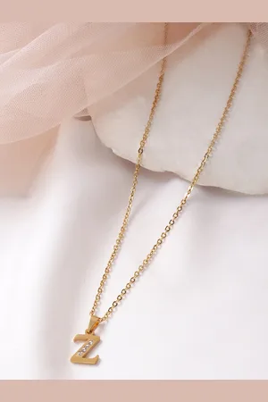 BeWitched Gold-Toned & White Stone Studded Letter Z Charm Pendant With Chain