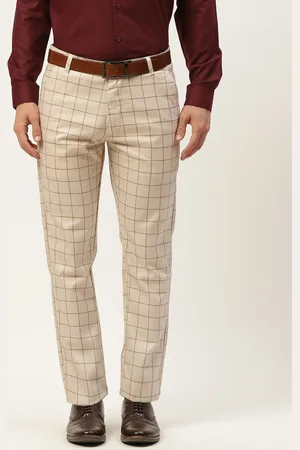 SOJANYA Men Grey & Beige Checked Smart Formal Trousers