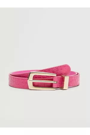 MANGO Women Pink Croc Textured Belt