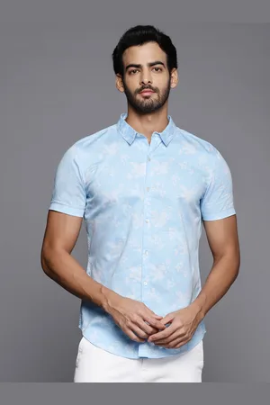 Indo Era Men Turquoise Blue Smart Floral Printed Liva Casual Shirt