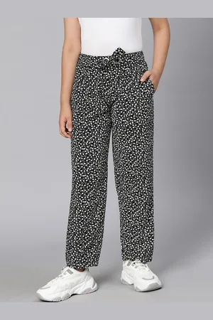 Oxolloxo Girls Black & White Floral Printed Trouser