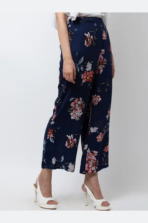 DODO & MOA Women Navy Blue Floral Printed Regular Trousers