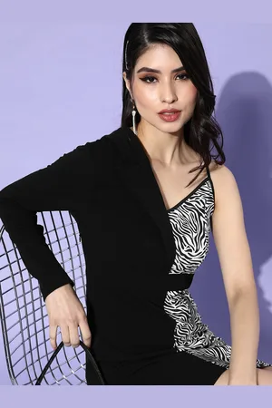 KASSUALLY Women Black & White Animal Print Blazer Dress