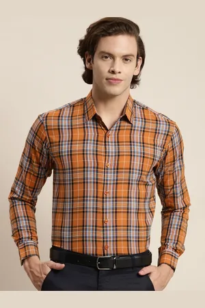 SOJANYA Men Mustard Tartan Checks Formal Shirt
