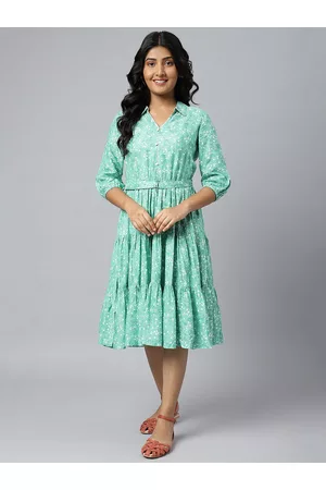 AURELIA Green & White Floral Printed Midi Dress