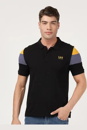 Lee Men Black & Yellow Colourblocked Polo Collar Slim Fit T-shirt