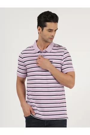 Lee Men Blue Striped Polo Collar Slim Fit T-shirt
