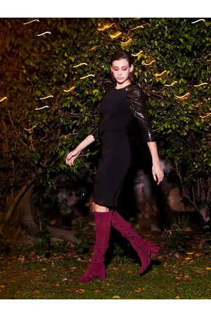 SAINT G. Maroon Suede Party Block High Top Heeled Boots