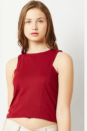 Miss Chase Women Maroon Solid Pure Cotton Top