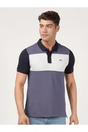 Lee Men Blue Striped Polo Collar Slim Fit T-shirt