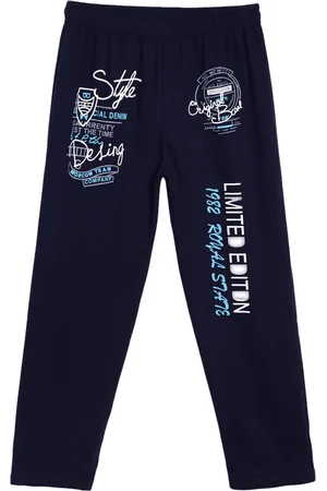 Sweet Angel Boys Navy Blue Typography Printed Pure Cotton Relaxed-Fit Track Pants