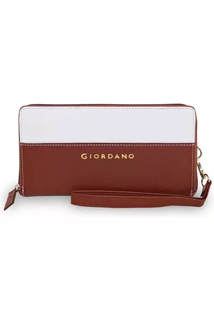 Giordano Women Tan & White Colourblocked Zip Around Wallet
