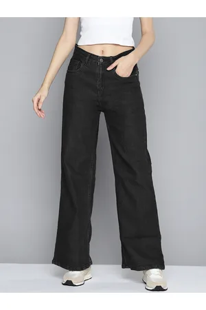 HARVARD Women Black Solid Wide Leg Stretchable Jeans