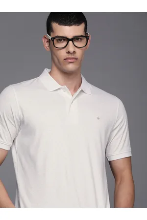 Louis Philippe Men White & Green Printed Pure Cotton Polo Collar T-shirt