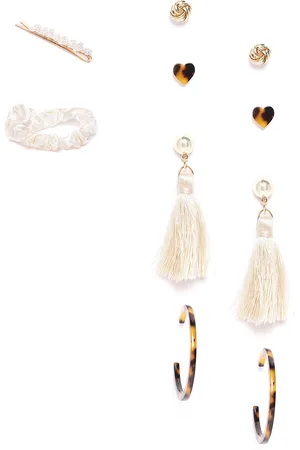 Jewels Galaxy Set of 4 Gold-Plated Earrings with Bobby Pin & Scrunchie