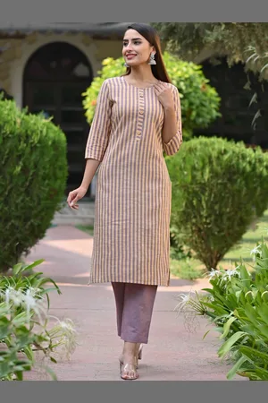 DORIYA Women Purple Striped Kurta with Trousers