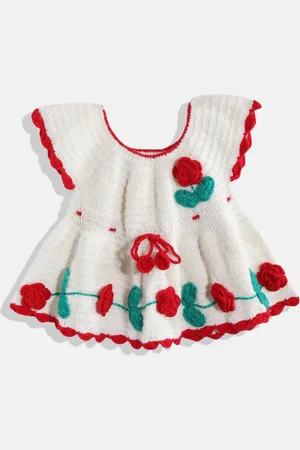 CHUTPUT White & Red Floral Embroidered Jumper Dress