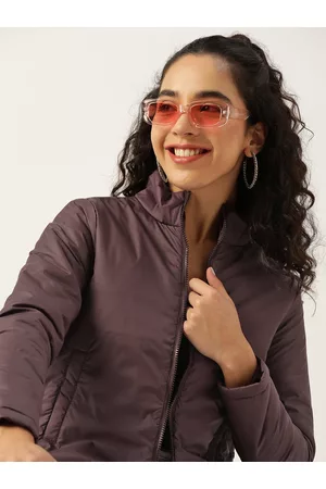 DressBerry Women Burgundy Solid Padded Jacket