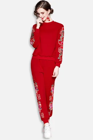 JC Collection Women Red & White Floral Printed Tracksuits