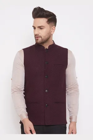 Even Men Black Solid Mandarin Collar Pure Wool Nehru Jacket