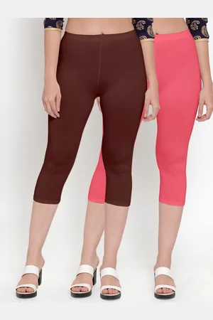 Jinfo Women Pack of 2 Peach & Brown Capris