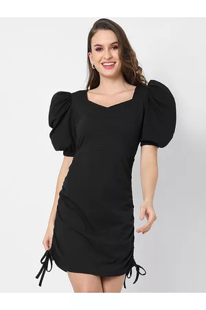Campus Black Ruched Crepe Sheath Mini Dress