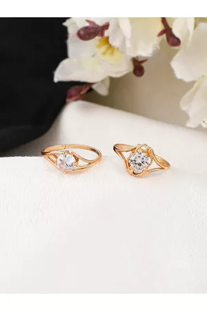 Silvermerc Designs Women Set Of 2 Gold-Plated White AD-Studded Handcrafted Finger Rings