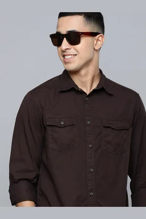 Indian Terrain Men Brown Slim Fit Pure Cotton Casual Shirt with Flap Pockets