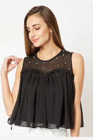 Miss Chase Women Black Embellished A-Line Top