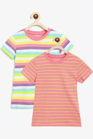 Campana Girls Pink Striped T-shirt Pack Of 2