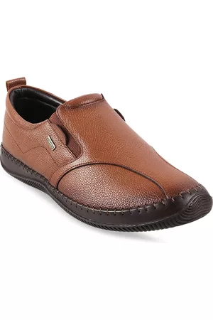 Metro Men Tan Leather Slip-On Loafers