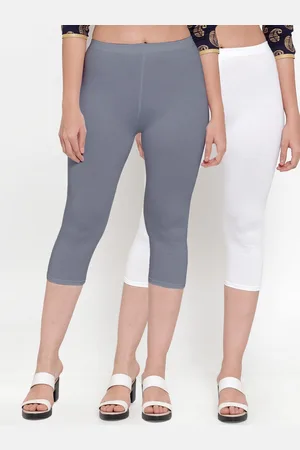 Jinfo Women Grey & White Set Of 2 Solid Slim Fit Capris