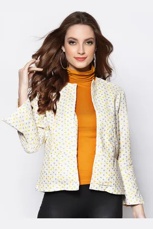 Sera Women Off White & Yellow Floral Lightweight Crop Tailored Jacket