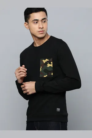 Flying Machine Men Black Solid Pure Cotton Pullover Sweatshirt