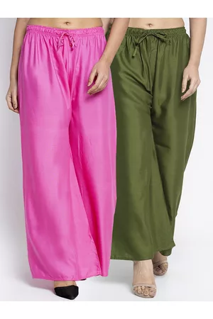 Jinfo Women Set of 2 Pink & Green Solid Flared Palazzos