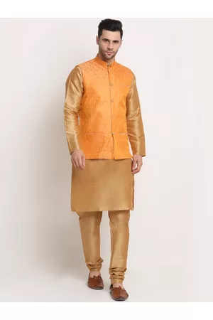 Kraft Men Gold-Toned Ethnic Motifs Kurta with Churidar and Nehru Jacket