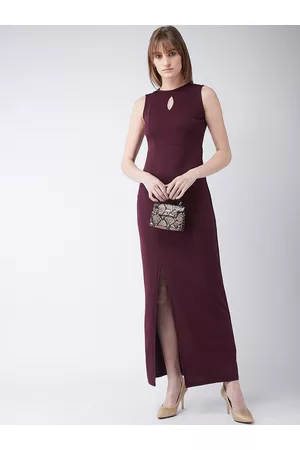 Miss Chase Women Maroon Solid Maxi Dress