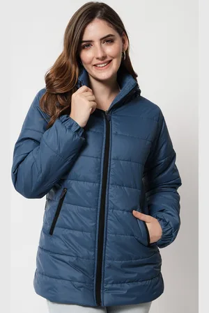 KOTTY Women Blue Solid Longline Padded Jacket