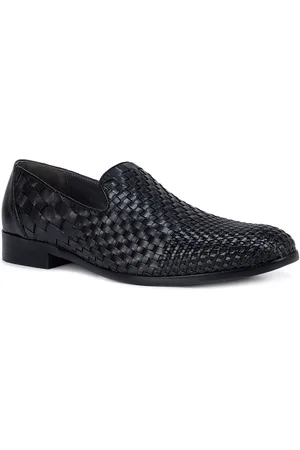 ROSSO BRUNELLO Men Black Textured Leather Formal Slip-Ons