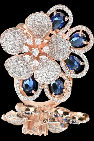 Fida Rose Gold-Plated Blue & White AD-Studded Finger Ring